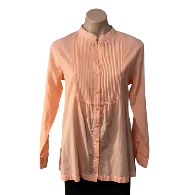 Beach Club Womens Size S Orange / Pin-tuck Bodice / Long Sleeve Collarless Shirt 