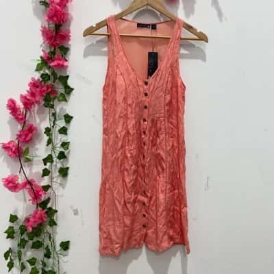 Azuki Womens Button-up Sleeveless Dress Size 8 Peach 