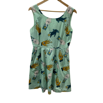 Dangerfield Womens  Size 12 Casual Sleeveless mini Dress Teal/ Patterned