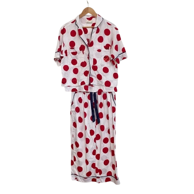 Peter Alexander Womens  Size M Pyjama Top and Pants Set Polka Dot / Red / White 