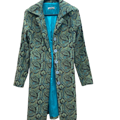  KAMIKAZE Size approx 8-10 Ladies Coat in Green Paisley 