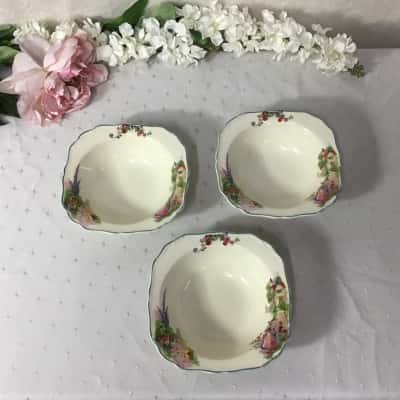 Vintage J & G Meakin Crinoline Lady in Garden Set of 3 Cereal Bowls