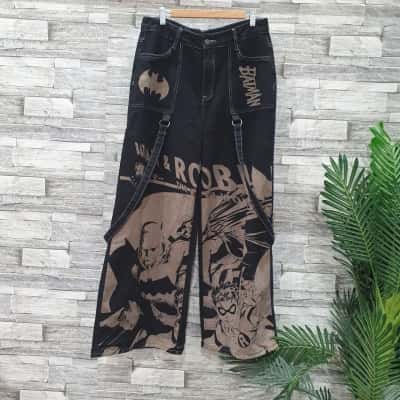 Romwe Unisex  Size L Wide Leg Pants Beige / Black  
