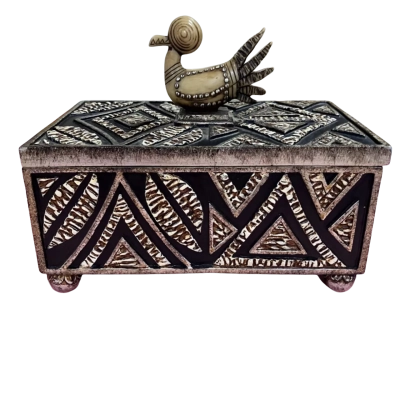 Trinket Box with Hand Painted Unique Finish & Egyptian Bird on Top 