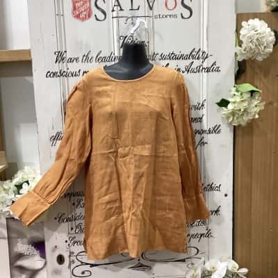  HUMIDITY BRAND! 100% LINEN SHIRT! NWOT Womens  Size 10 Long Sleeve Shirt / Long Sleeve Top Burnt Orange / Orange 