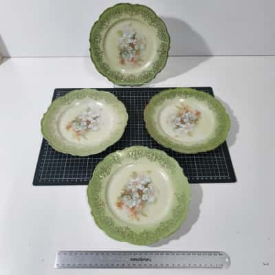 Antique Lime Green Floral Cabinet Plates (Set of 4)
