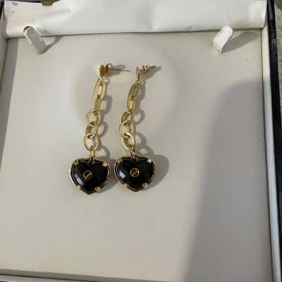 Vintage, Rare Facco Gioielli Womens Gold Plated 925 Sterling Silver Earrings With Dark Brown Gem