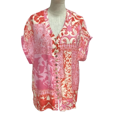  La Mode  Size 12 Short Sleeve Top Pattern / Pink  / Red 