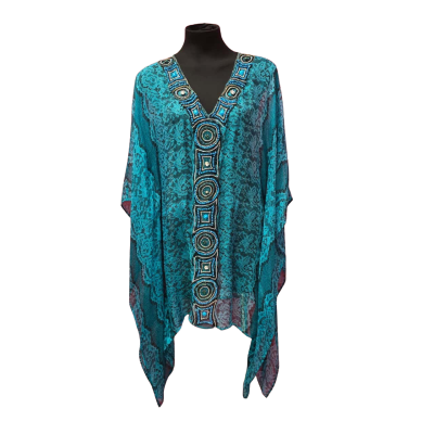 Langhem Womens  Size S Blue Beaded Throw Over Top