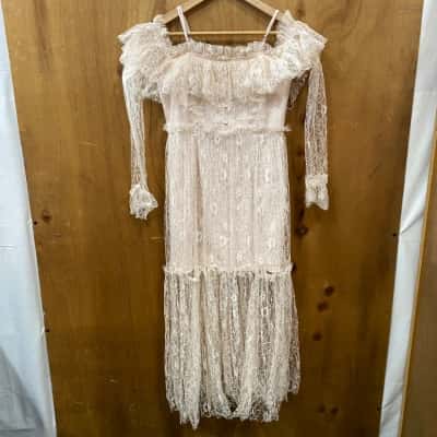 Alice McCall Pale Pink Lace Off-Shoulder Dress Size 8