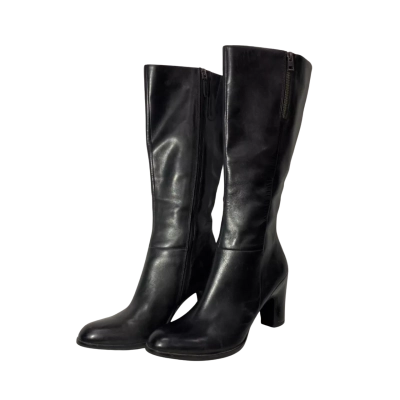 Ecco Black Leather Heeled Boots Size 41