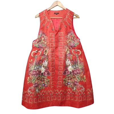  Floryday Women's Size XL Red Floral and Key-design Dress