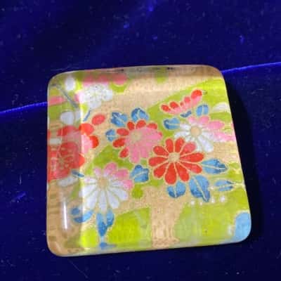 Japanese Printed Paper & Glass Brooch
