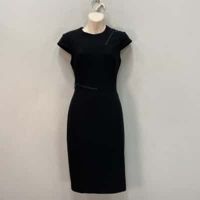 Cue Womens  Size 8 Midi Knee Length Dress with zip details Black  
