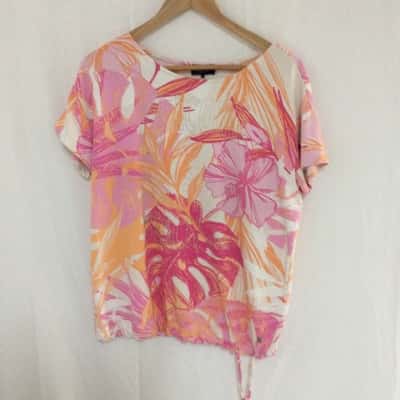 Monari Womens Size 14 Short Sleeve Top Orange / Pattern / Pink  