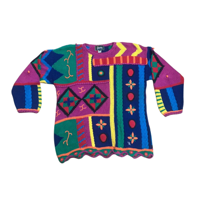 Retro Funsport Multicoloured Pattern Jumper Size M