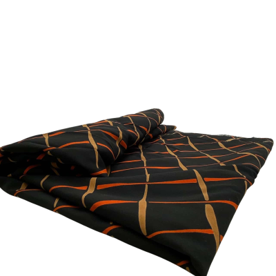Thin Poly Cotton Black Orange Brown Diamonds   110 x  260 cm 