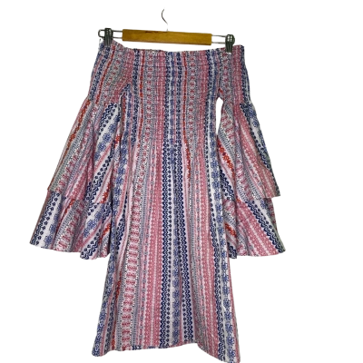 Piper Womens  Size 6 Long Sleeve Dress / Off The Shoulder Dress Blue / Pattern / Red 