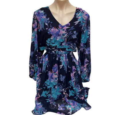 Portmans Womens  Size 14 Cocktail Dress Floral / Multicoloured / Navy Blue 