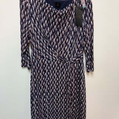 David Lawrence Womens  Size L Long Sleeve Dress Navy Blue / Pattern 