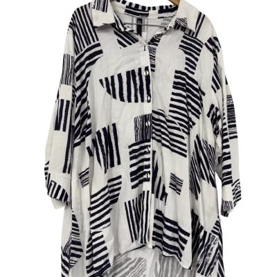 Taking Shape Womens Spot and Stripe Natural Shirt - Breezy Blues - White/Dark Indigo - Size 22 