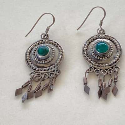 925 Sterling Silver Green Crystal Earrings 