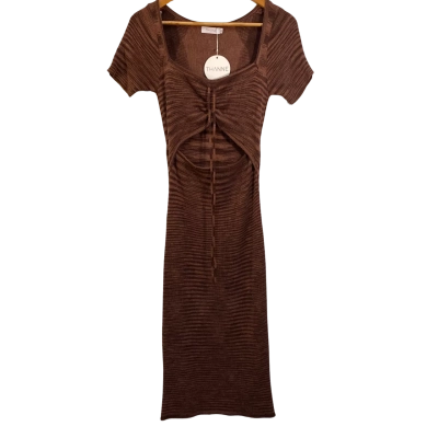 BNWT Thanne Womens Size M/L 2 Tone Brown Knit Midi Dress