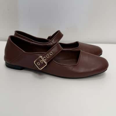 Novo Brown PU Buckle Ballet Flats - Size 40 / 9 
