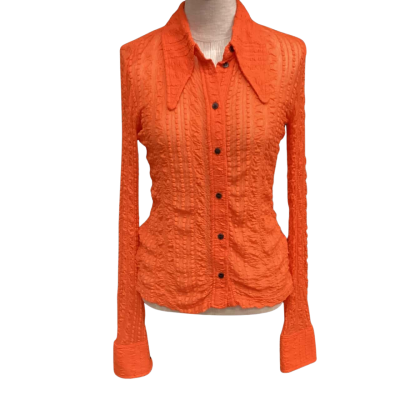 Ganni Womens  Size 40 Long Sleeve Shirt Orange 