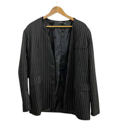 Pretty Little Thing Womens  Size 16 Black Stripe Collarless Single Breasted Oversized Blazer 