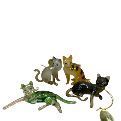Set of 4 Bradford Exchange Cat-itudes Collection Glass Cat Ornaments 