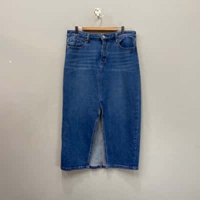 Forever New Womens  Size 14 Midi Denim Skirt Blue 