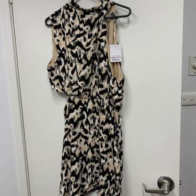 Wayne Cooper Women's,   Cocktail Dress Beige / Black  / Olive, Size 14