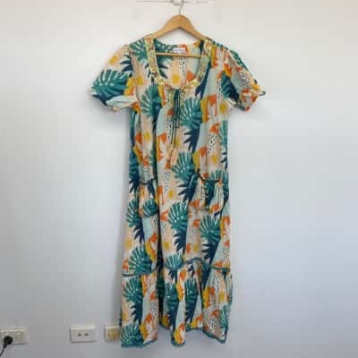 Naudic Colourful Pattern Short SLeeve midi Dress  Size L 