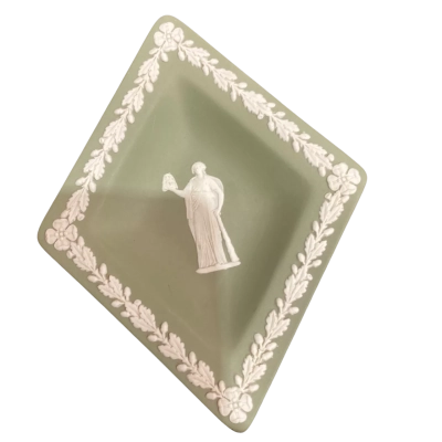 Vintage Wedgwood Sage Green Jasperware Diamond Shaped Dish