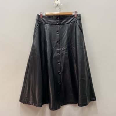My way Womens  Size 12 Midi Skirt Black  Faux Leather