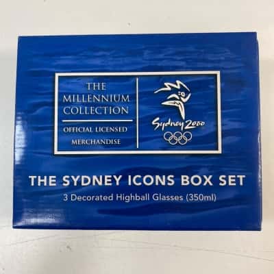 Sydney 2000 Olympics "The Millennium Collection - The Sydney Icons Box Set" featuring three 350ml decorated highball glasses. 