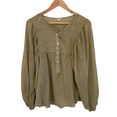 Sassy Hills Fashion Womens  Size 12 Button Down Top / Long Sleeve Top Green / Olive 