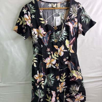 Roxy Womens Size XS Short Sleeve Top Black / Floral BNWT