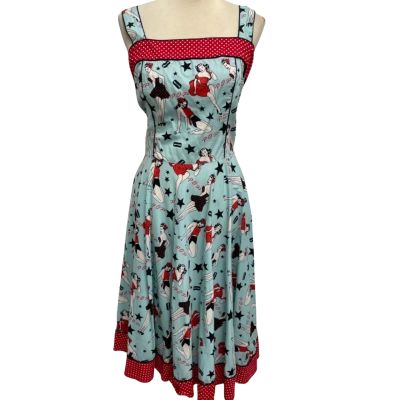 Hell Bunny Vixen /Super Cute Skater /Rock-a-Billy Style Dress Blue / Red 