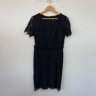 Rockmans Black FLoral Lace Short SLeeve Mini Dress  Size 10