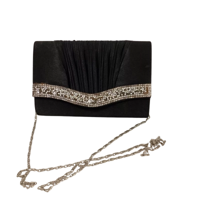 Cruise Ship Elegant Black Satin Diamanté Evening Clutch Bag NEW!