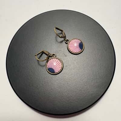 Raised Enamel Art Deco Inspired Hook Back Earrings 