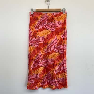 Liandra Red Orange Pattern Midi Skirt  Size 8 