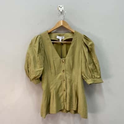 Witchery Womens  Size 4 Puffed Sleeve Top Green 