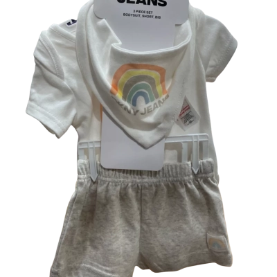 DKNY Jeans Kids  Size 3-6m Bib/Bodysuit/Shorts x3 Grey / White 