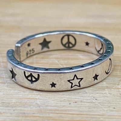 Sterling Silver Star/Smiley Patterned Ring (Stamped 925)