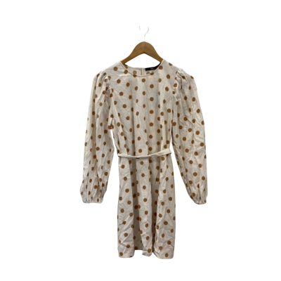 Sportsgirl Womens  Size 6 Long Sleeve Dress Cream / Brown / Polka Dot 