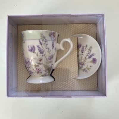 Lucas & Hunter Floral Footed Mug with Coaster Set (boxed)