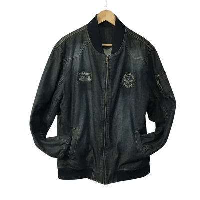 American Icon Mens approx Size M / L Grey Denim Front Zipper Bomer Jacket